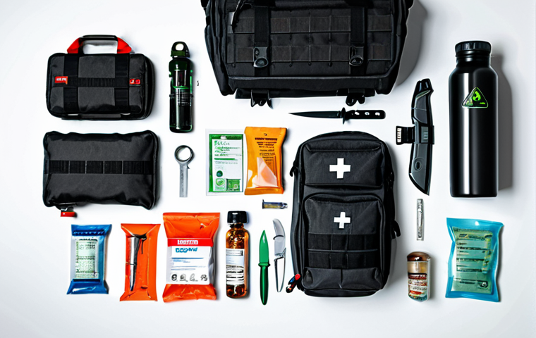 **

"A fully equipped survival kit laid out on a clean surface, showcasing water bottles, energy bars, a first aid kit, and a multi-tool knife, appropriate content, safe for work, organized layout, perfect anatomy, natural proportions, professional product photography, high quality, professional."

**